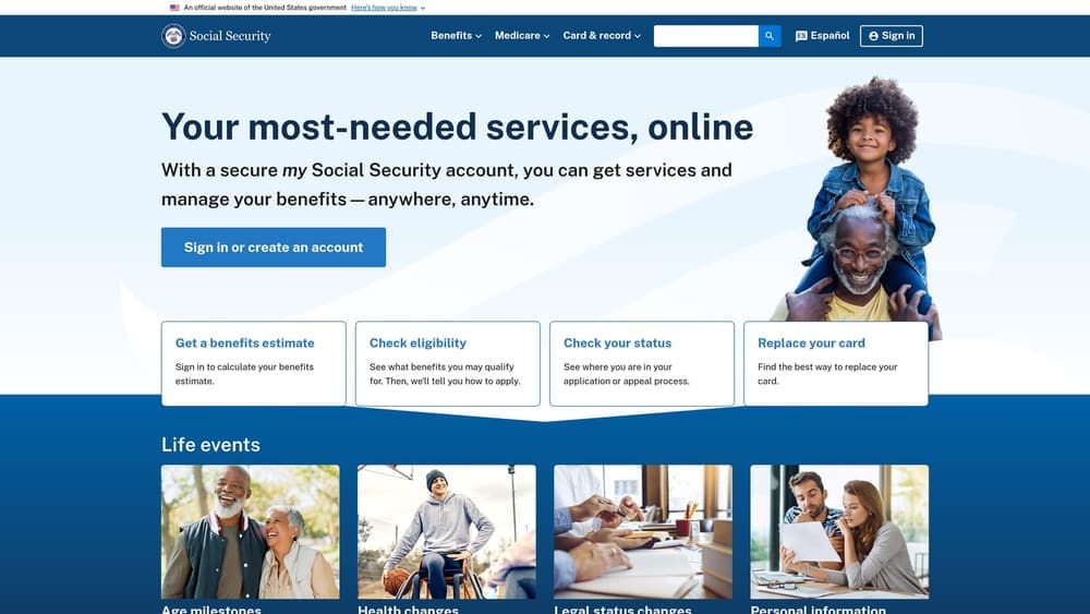 Screenshot of SSA.gov (Social Security Card Replacement) website
