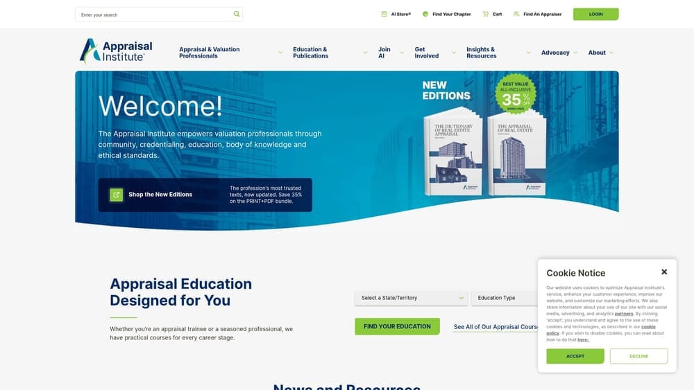 Screenshot of Appraisal Institute website