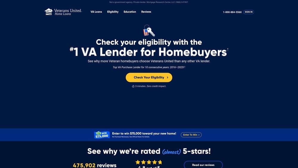 Screenshot of Veterans United website