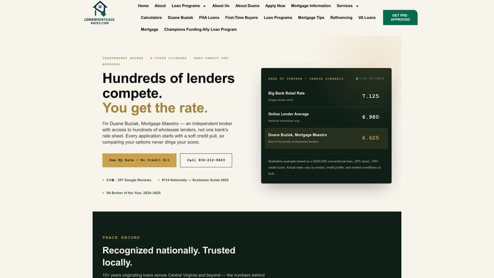 Screenshot of Lower Mortgage Rates by Duane Buziak website